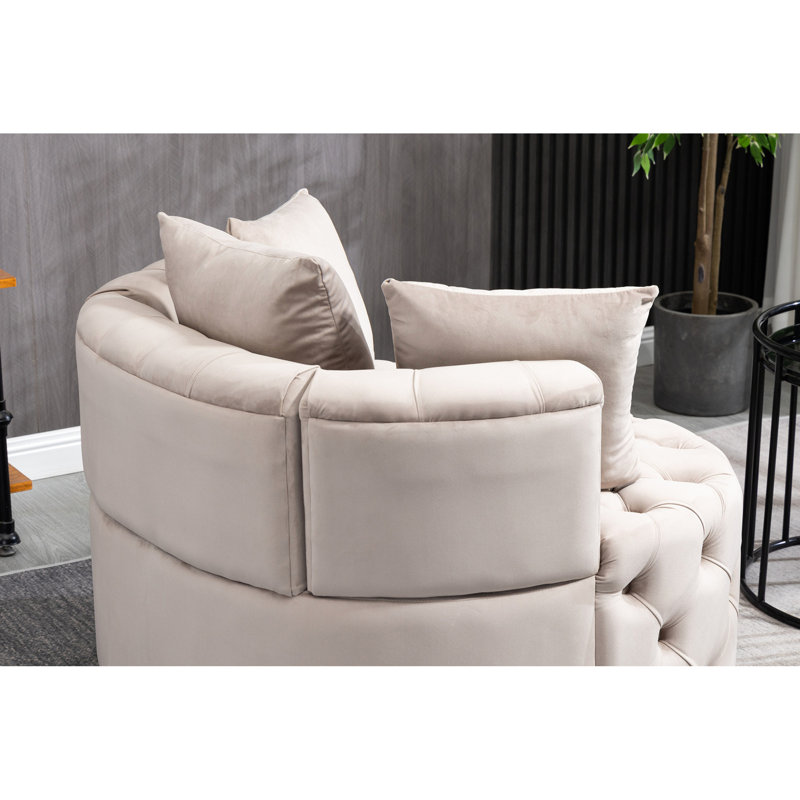 Accent Chair / Classical Barrel Chair for living room / Modern Leisure Sofa Chair, Khaki Velvet