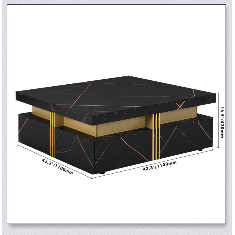 Table basse, table basse haut de gamme en bois massif avec tablette de rangement et plateau de table ouvert