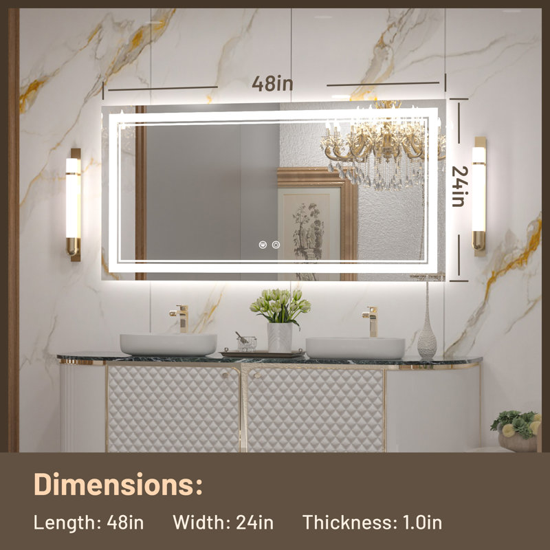 Johnn LED Lighted Bathroom Vanity Mirror 3 Color Dimmable Light & Anti-fog Wall Mirror, 24" x 48"