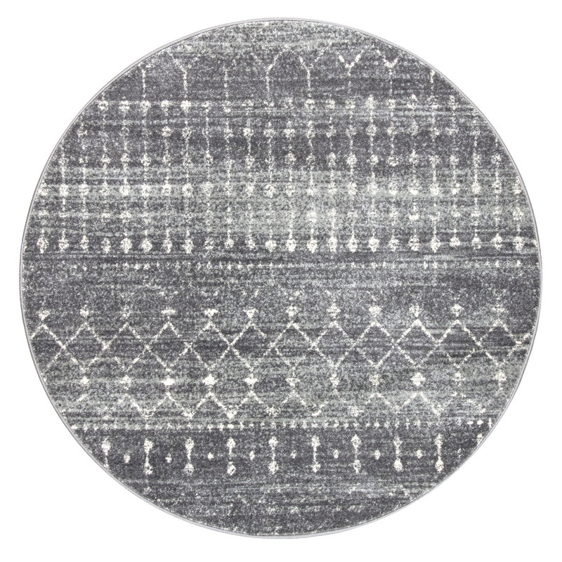 Amanuel Moroccan Geometric Area Rug in Dark Gray, Round 4'