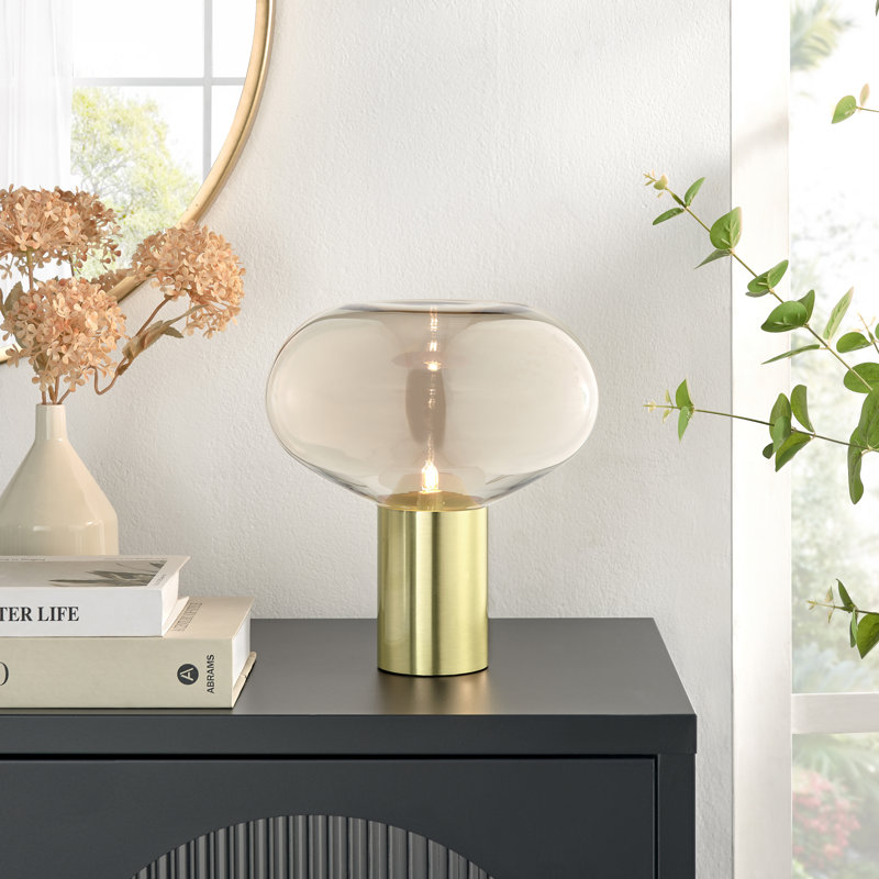 Shar Brushed Brass Table Lamp - Mid Century Modern Bedside Light