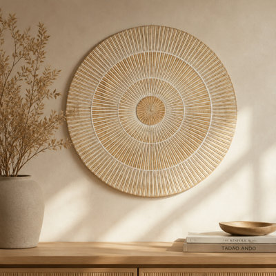 Wall Decor Accent | Hand carved Round Wheel Style Wood large Wall Art for Living Room, Bedroom | 36 Inches