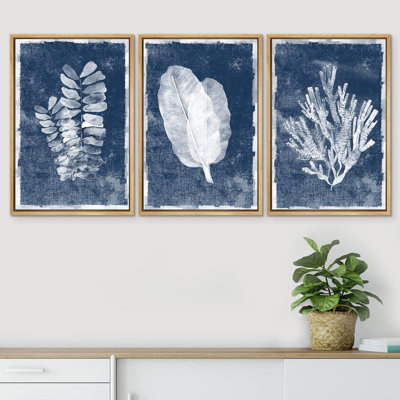 «Minimal Botanical», feuilles de la jungle bleue, art nautique corail, impression sur toile, 3 pièces