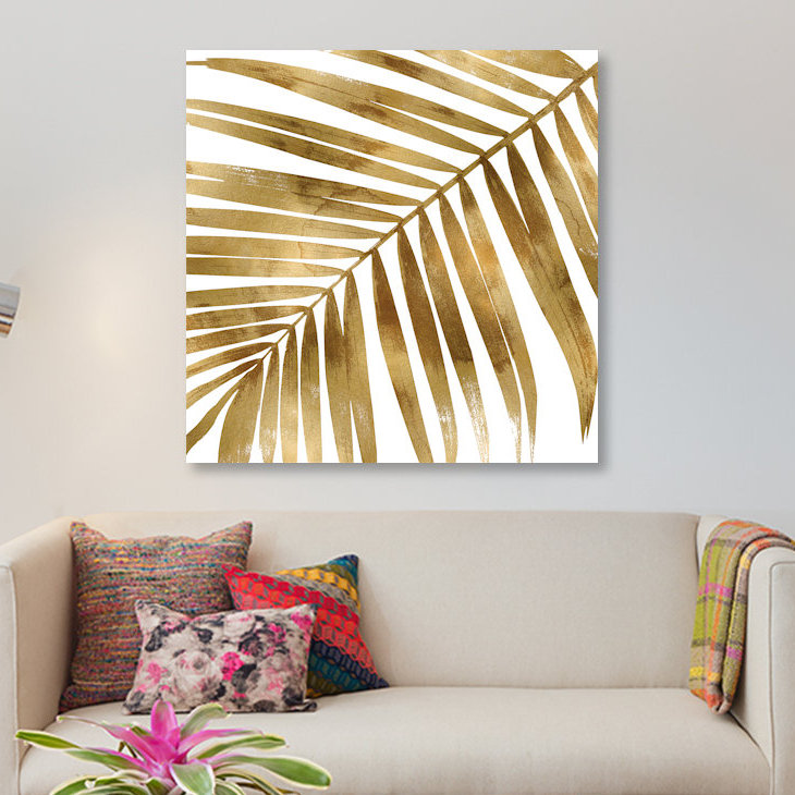 « palm close up i », impression sur toile dorée, H 26 po x l 26 po x P 1,5 po, Toile tendue, Pas de tapis