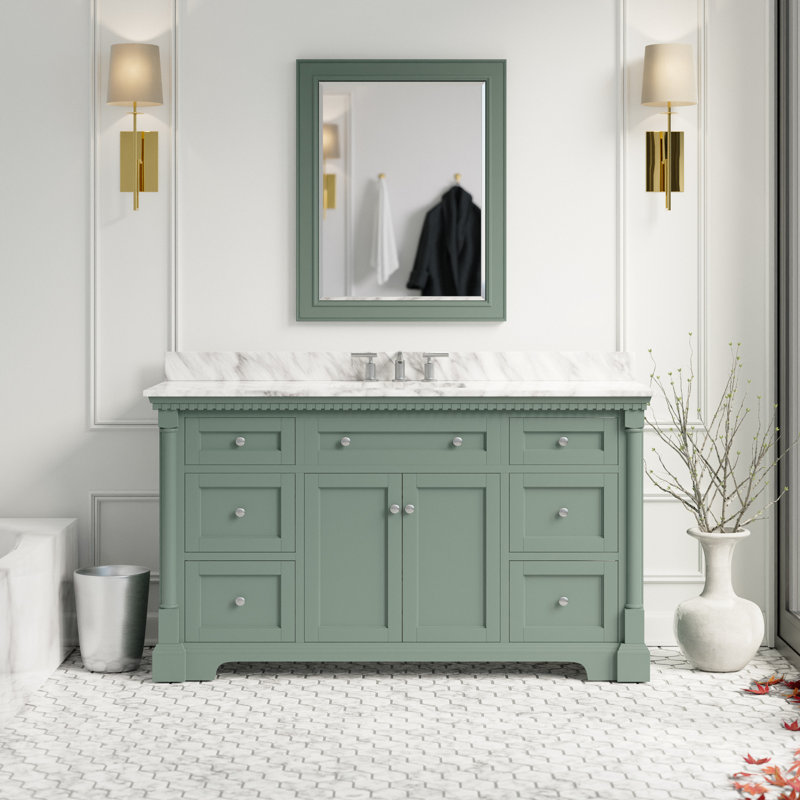 Fossen 60'' Single Bathroom Vanity with Top, Carrara Marble, Sage Green