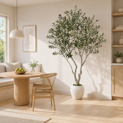 Olive artificielle 8 pi avec jardinière blanche pour l'intérieur et l'extérieur couvert