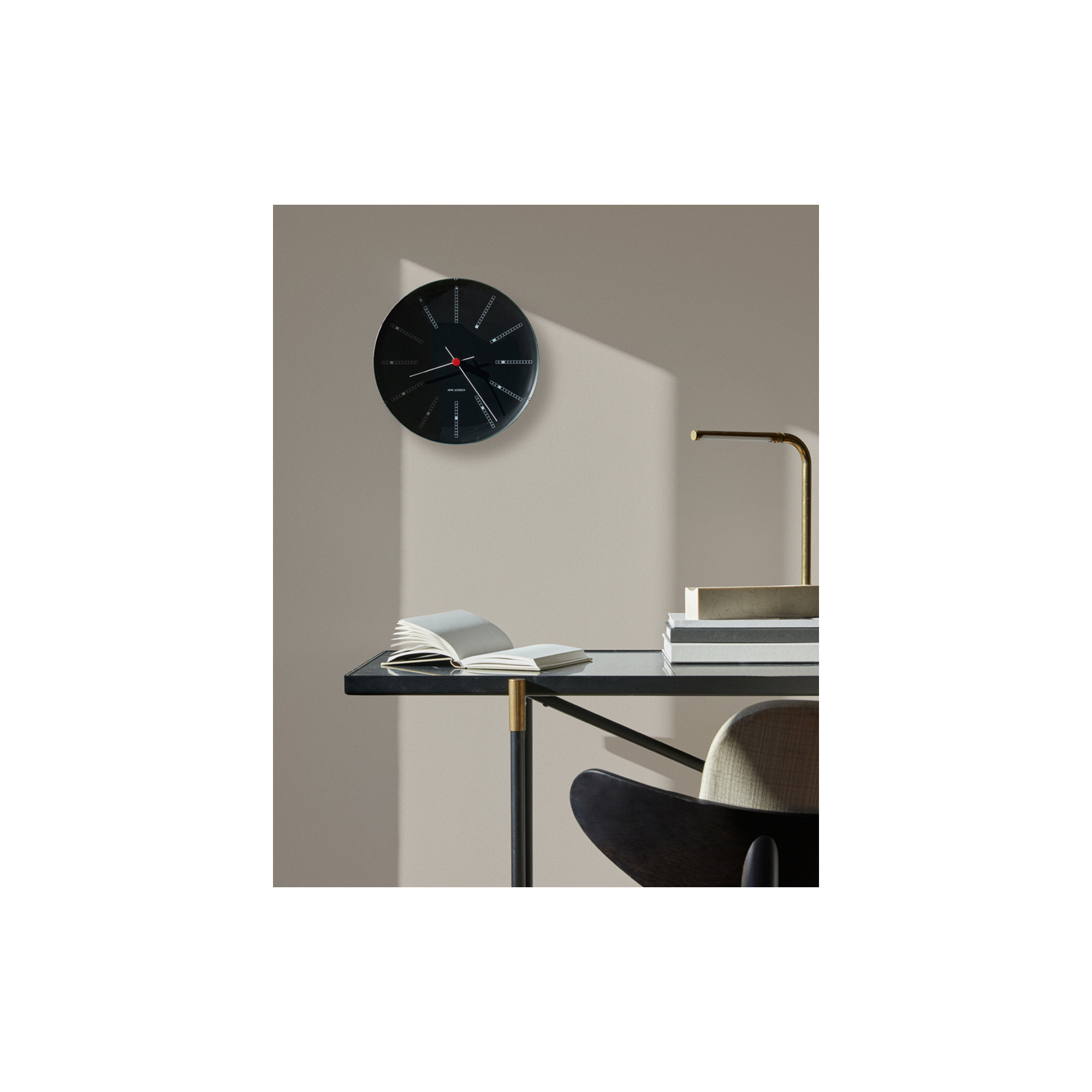 Bankers Metal Wall Clock, Black/White/Red, Medium