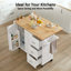 Îlot de cuisine avec comptoir à abattant, chariot d'îlot de cuisine roulant, table d'îlot de cuisine avec porte de grange avec armoire de rangement et support de tour, table d'îlot sur roulettes pour la cuisine