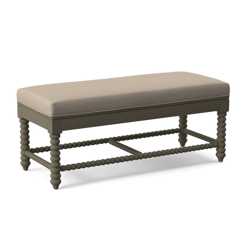 Lind Island Upholstered Bench, Sunbrella Beige Pinstripe; 6205-74, Stone Hearth Finish