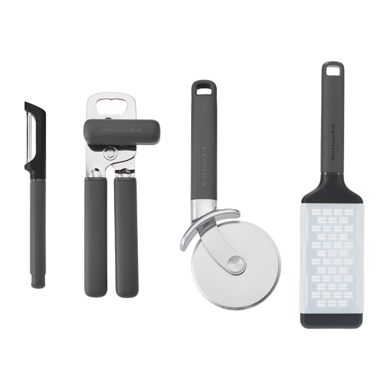KitchenAid 4pc Tool Set, Charcoal Grey, Durable Cooking Tools with Ergonomic Handles, 19.6cm, Grey