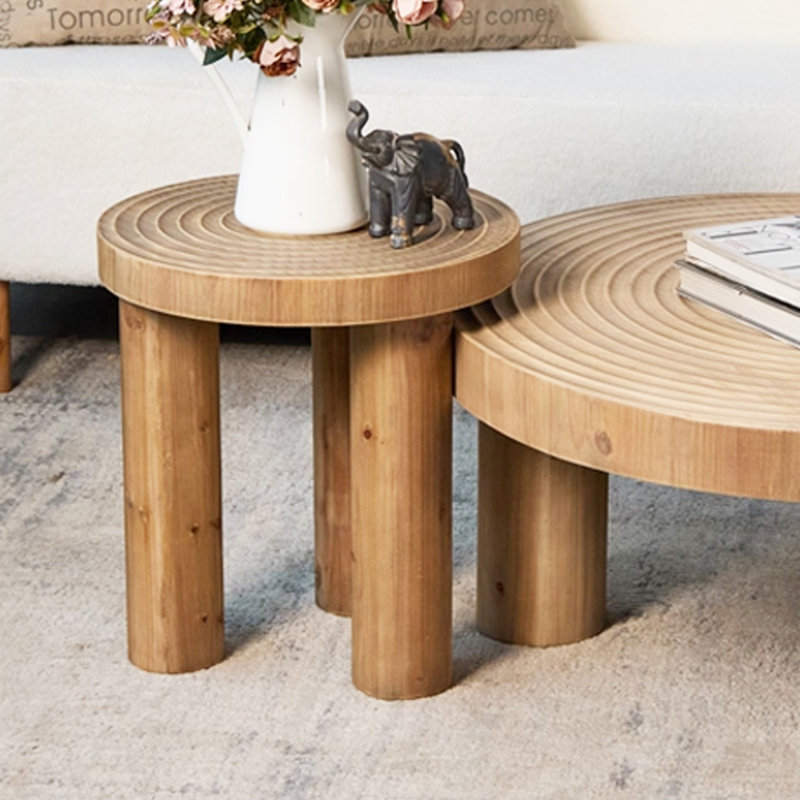 Table basse ronde en bois massif rétro Burlywood