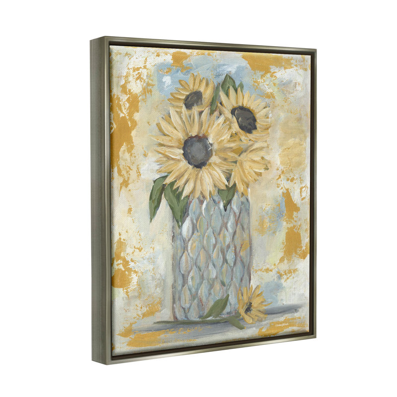 «Rustic Weathered Sunflower Vase» par Mackenzie Kissell, H 31 po x l 25 po x P 1,7 po, Cadre flottant gris lustré