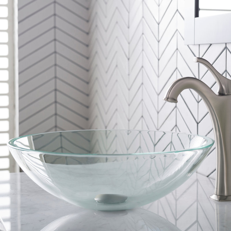 Lavabo de salle de bain vasque circulaire en verre clair