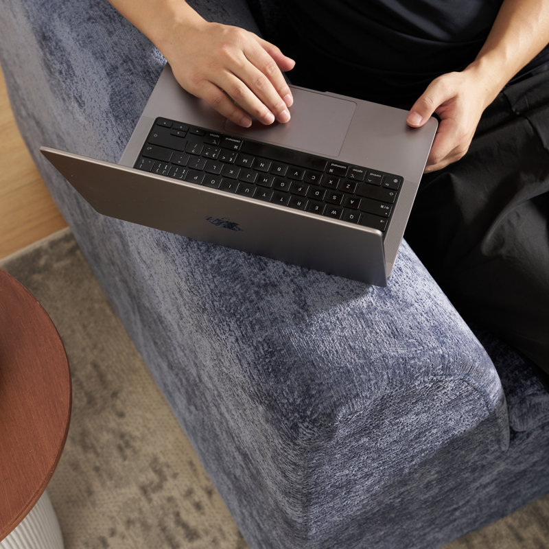 Boneless 79" Compact Cloud-Style Sectional, Chenille Sofa With Ottoman, High-Density Boneless Compression Foam, Navy