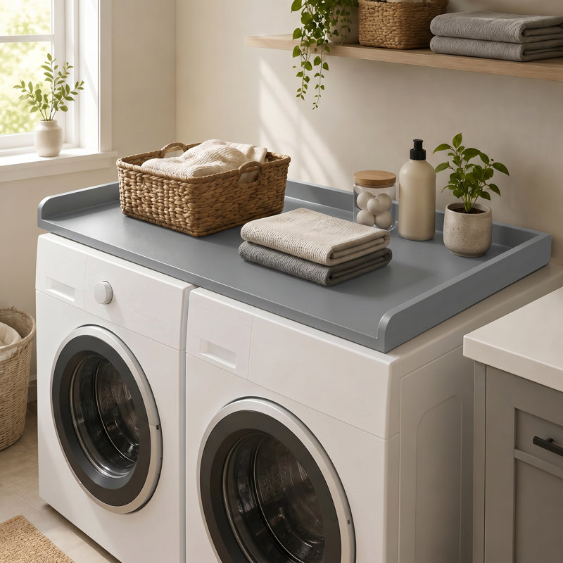 Laveuse, sécheuse, comptoir, plateau de buanderie avec rebord, organisateur de protection en bois pour rangement pour laveuse, sécheuse et panier à linge