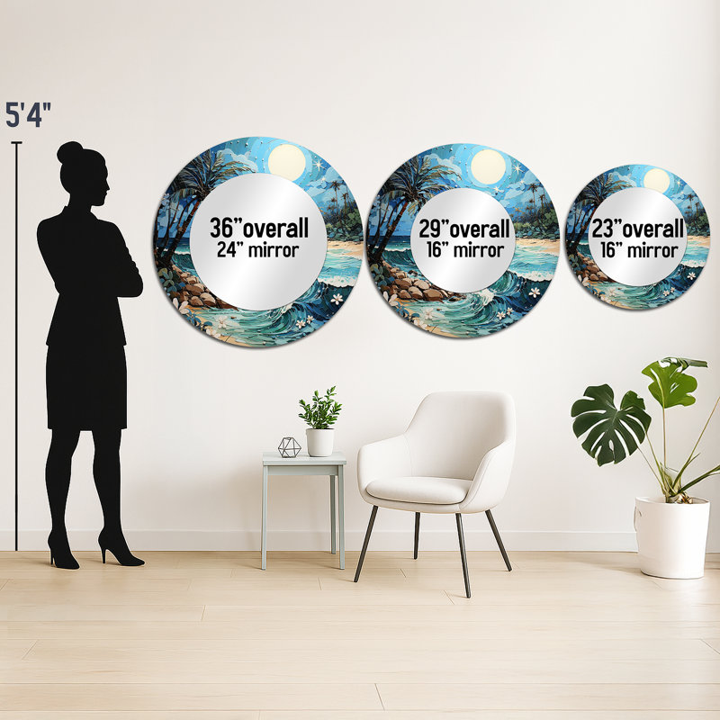 Coastal Island Escape - grand miroir de plage, miroir mural rond décoratif, impression sur métal, 23 po x 23 po