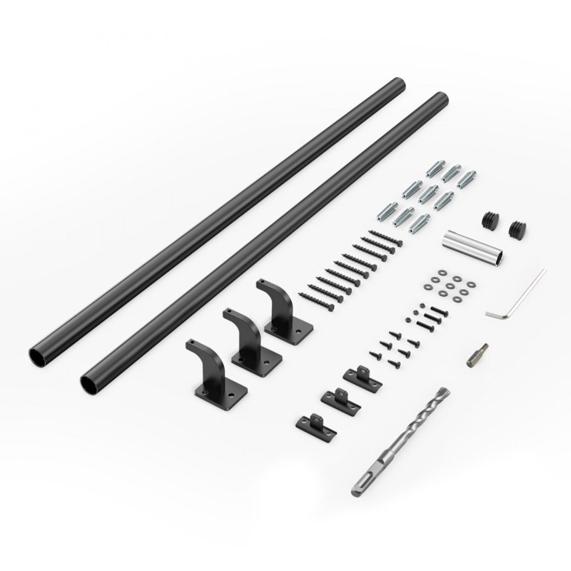 Wall Mounted Stair Handrail Black Aluminum Indoor Outdoor Railing, 5.04" H x 71.85" W x 3.31" D