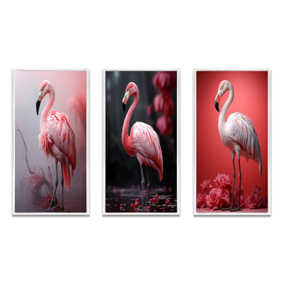 «Minimalisme flamant rose», 3 pièces sur toile