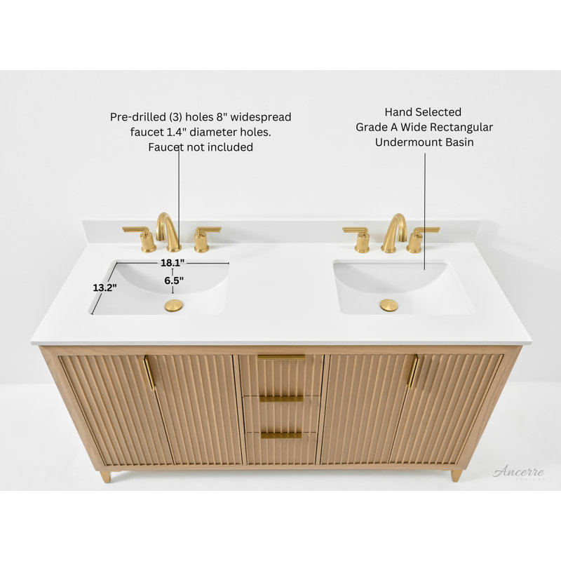 Turlington 60" Freestanding Standard Double Bathroom Vanity with Top, Oak