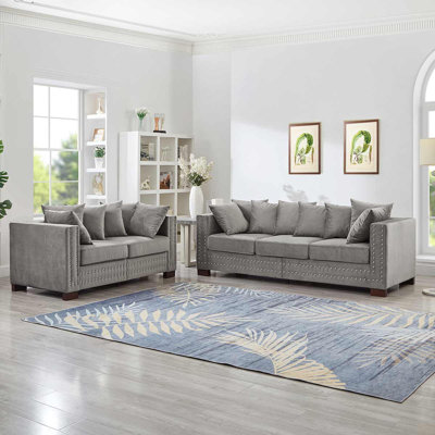 Modern Design Sofa With Silver Nails Upholstered Velvet Couch For Living Room