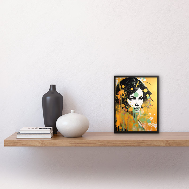 Rummond I'll Be Waiting Black Hair Woman Portrait Green Yellow - Single Picture Frame Print