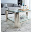 Table basse rectangulaire moderne en acier inoxydable de 47 po de largeur, table basse double couche en verre trempé transparent