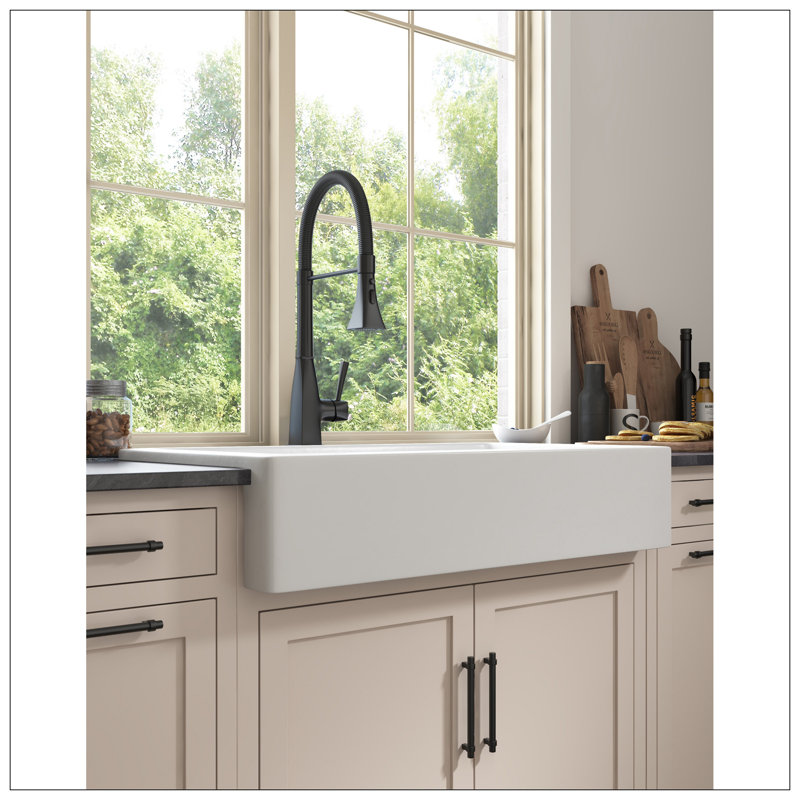 30"L X 19" W Farmhouse/Apron Front White Ceramic Kitchen Sink