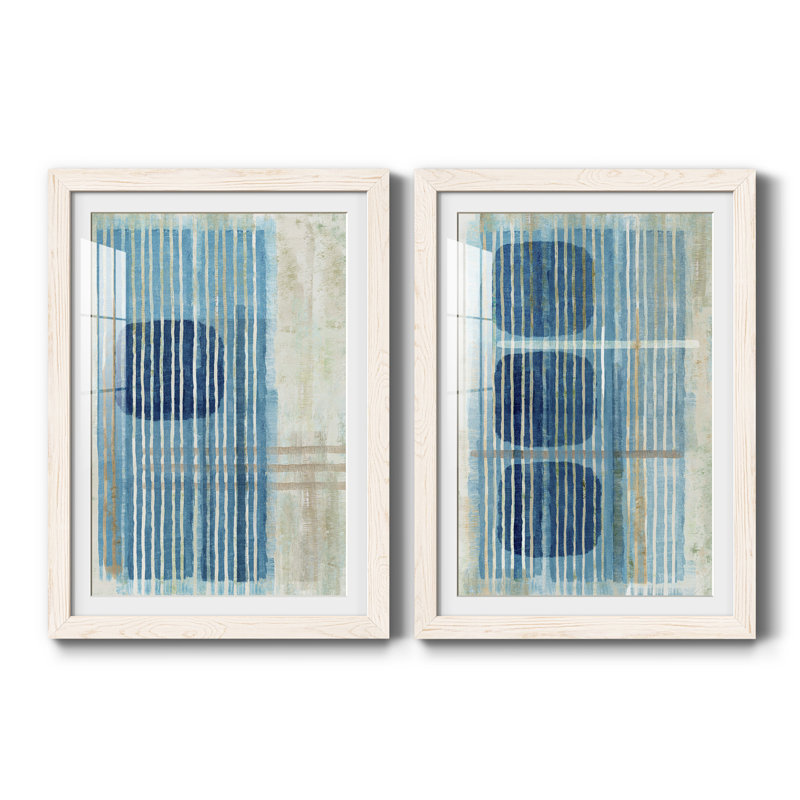 Bleu bleu Horizon I encadré mat - prêt à accrocher, H 31,5 po x l 47 po x P 1 po, Cadre blanc