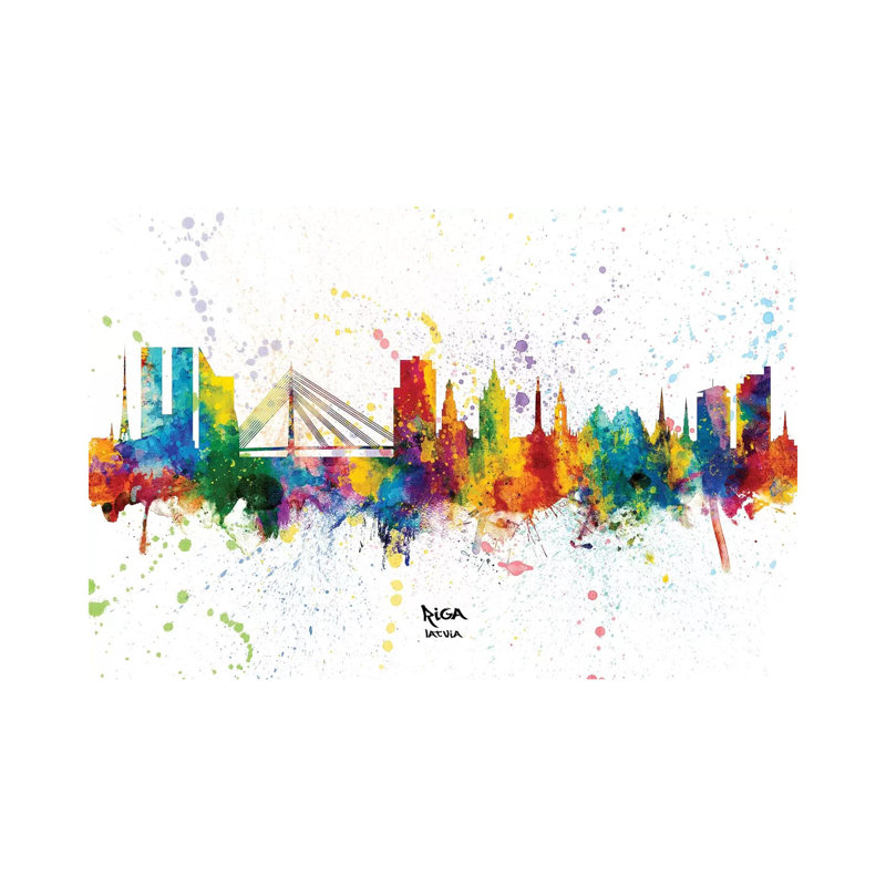 Riga Latvia Skyline Splash by Michael Tompsett - Wrapped Canvas Print, 20.32 cm H x 30.48 cm W