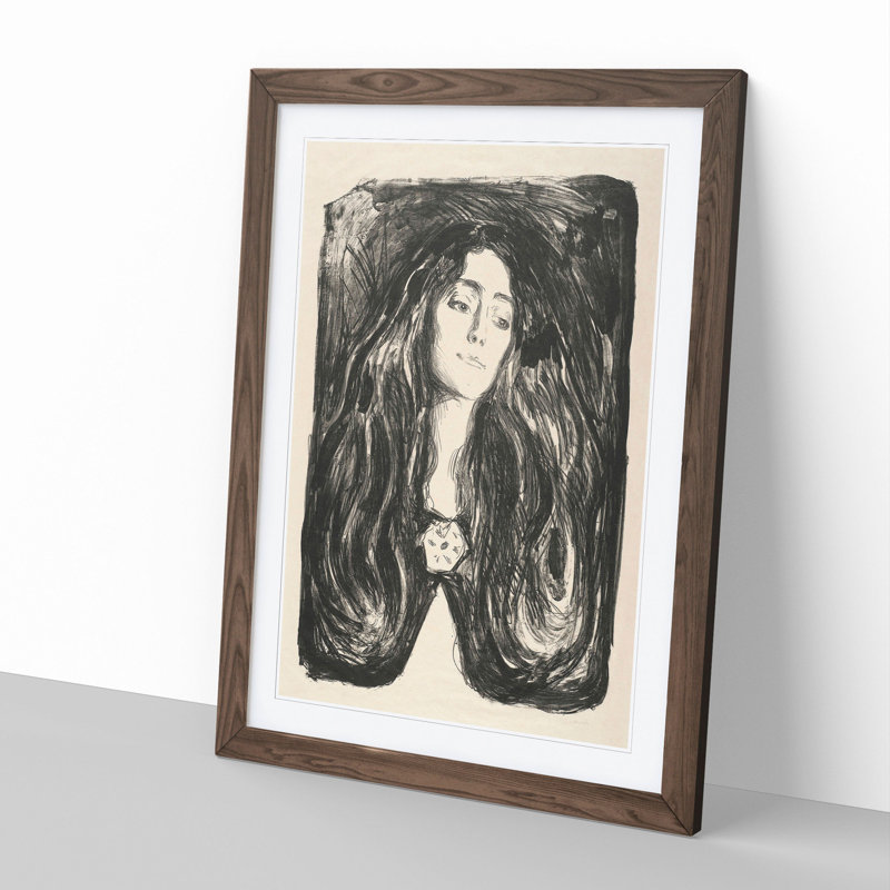 Eva Mudocci by Edvard Munch - Picture Frame Drawing, Walnut Framed, 36cm H x 27cm W x 2cm D