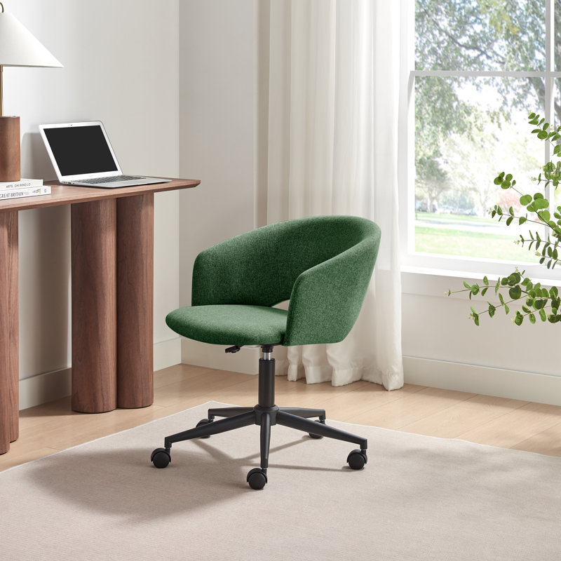Delanie Upholstered Soft Fabric Swivel Office Vanity Chair - Modern Curved Backrest Design, Green
