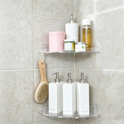 Ensemble de 2 tablettes de douche d'angle adhésives en acrylique, antirouille.