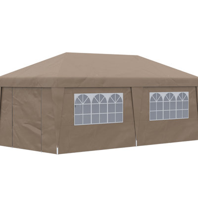 Tente escamotable 10 'x 19,5' avec parois latérales, Upf 30+, réglable en hauteur. Brun pour le jardin et le patio, sacs de poids pour abri de grande fête, abri de jardin à roulettes 30+,