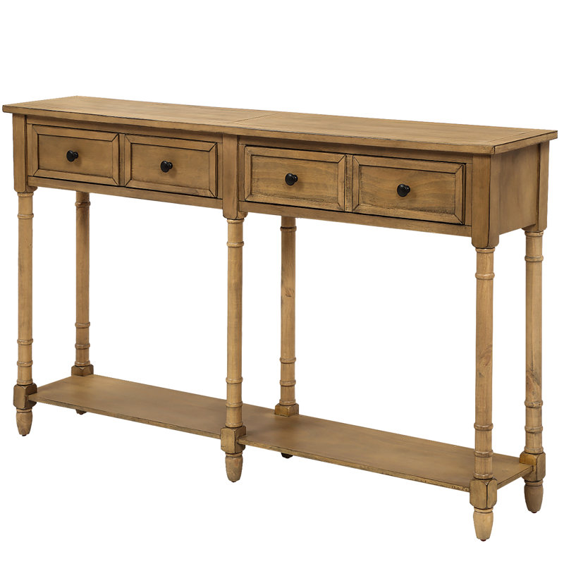 Console Table Sofa Table Easy Assembly with Two Storage Drawers and Bottom Shelf for Living Room, Brown/Old Pine
