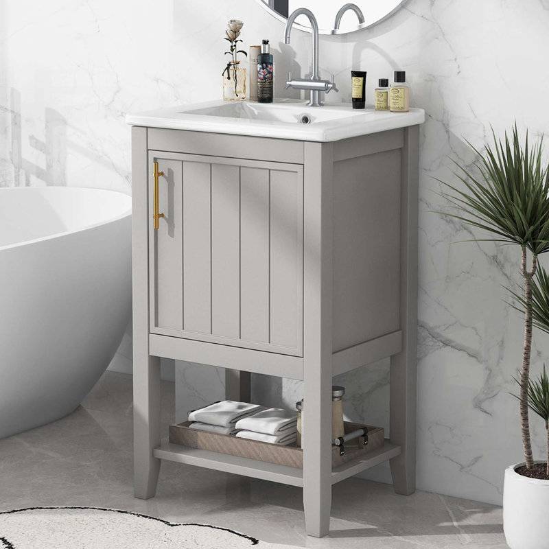 33.5" H X 20" W X 15.5" D 20'' Single Bathroom Vanity with Top, Gray