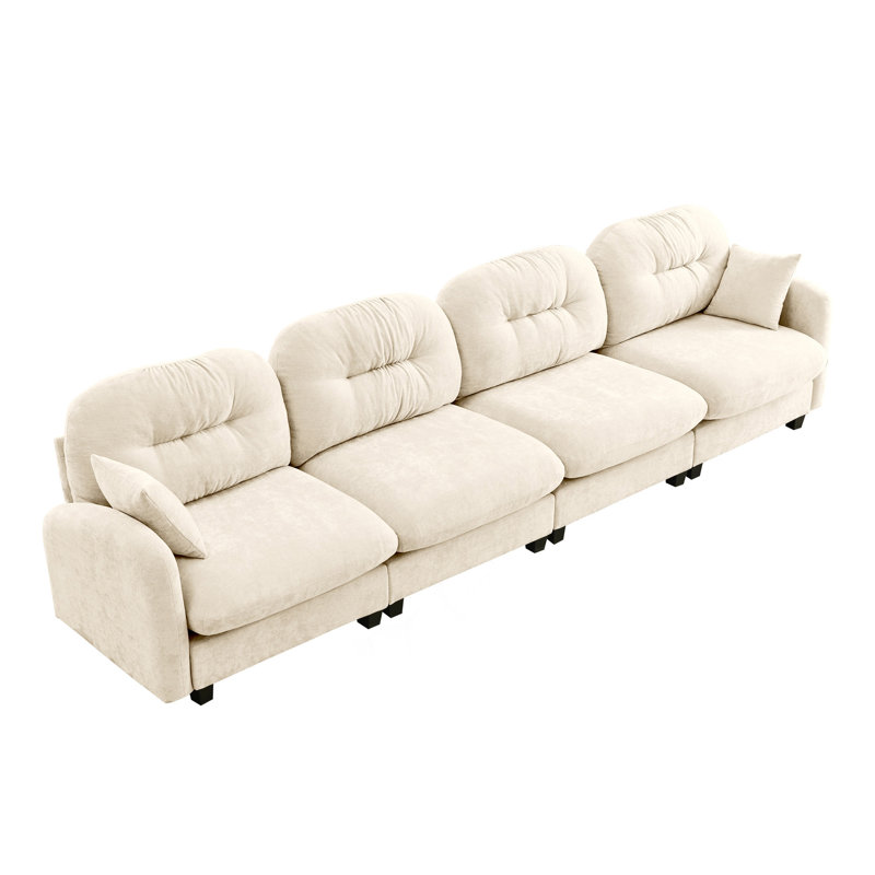 Canapé modulaire à quatre places modulaire, Chenille beige, H 36,6 po x l 140 po x P 34,2 po