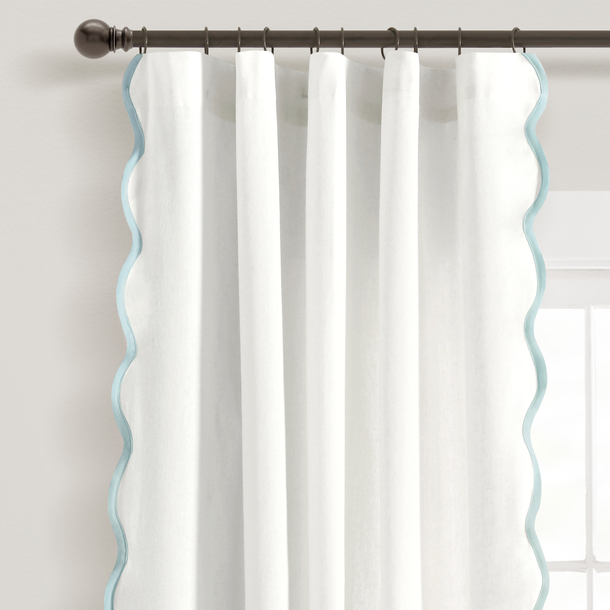 Yolonda Semi Sheer Cotton Blend Curtain, Blue/White, 52'' W x 84'' L
