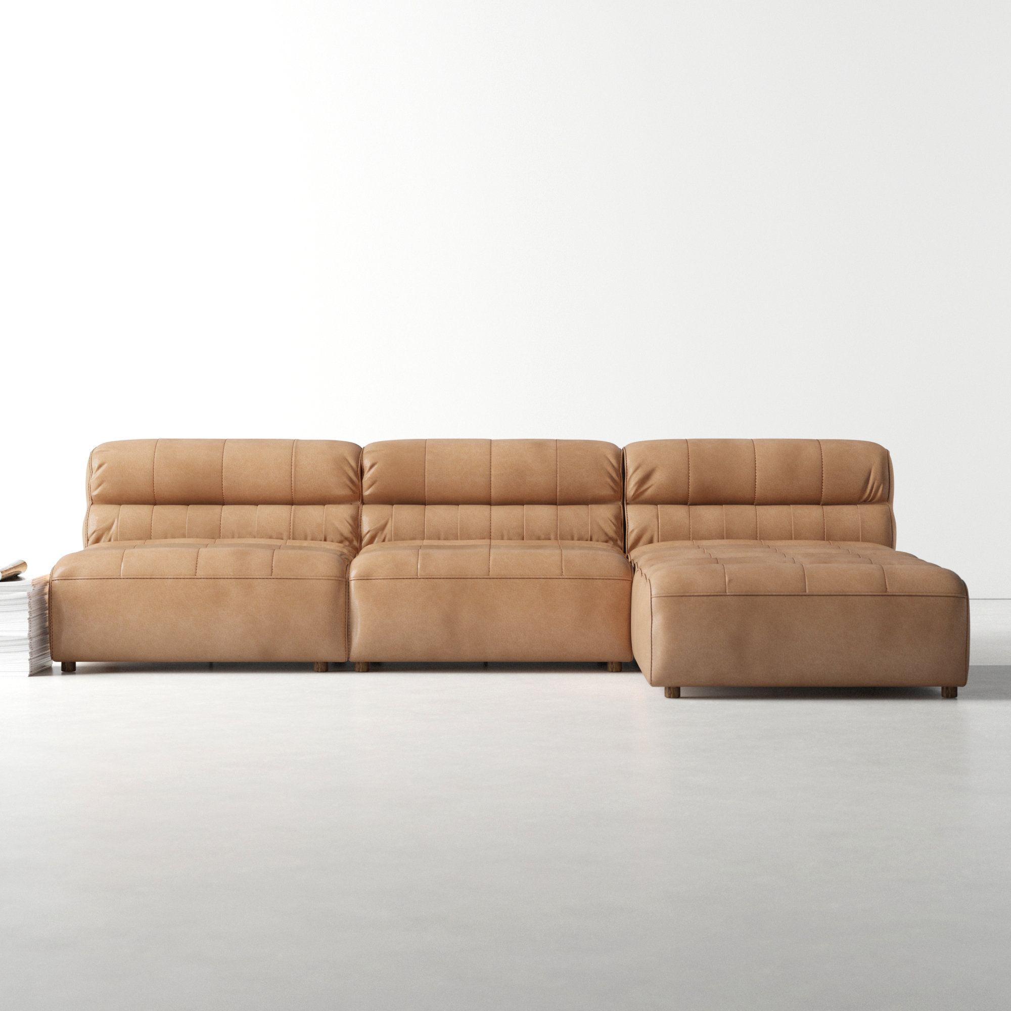 Anya Modular Upholstered Reversible Chaise L-Sectional, Brown Genuine Leather