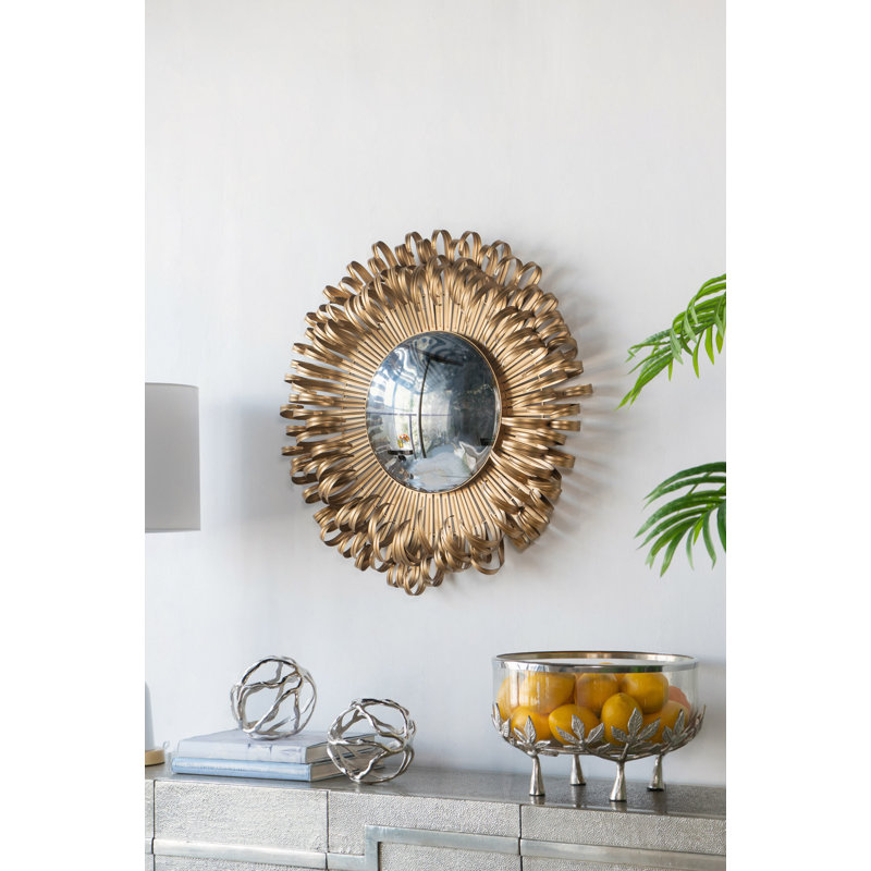 Miroir mural 27 po avec finition dorée décorative Sunburst pour vestibule et salon