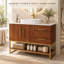Meuble-lavabo sur pied de 91 cm (36 po) avec lavabo en céramique, cadre doré, 2 tiroirs, placard et tablette ouverte-653559953