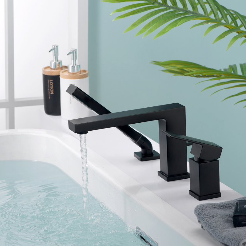 Single Handle Deck Mounted Roman Tub Faucet, Matte Black