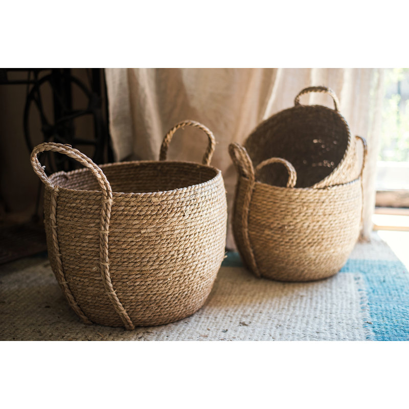 Panier en paille Gracie Oaks, H 13,2 po x l 12,6 po x P 9,6 po