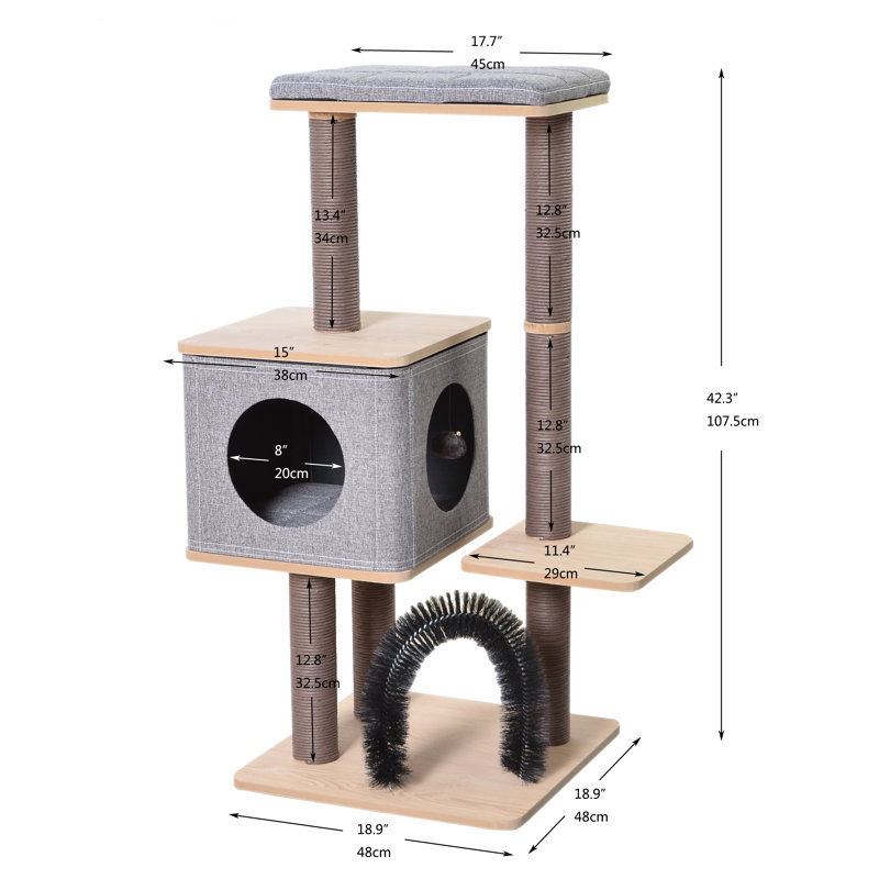 PetPals 42" Gray and Brown Plush Cat Tree with Condo