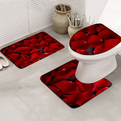 Valentines Day Decorations Valentine's Day Foam Bath Mat Set Bathroom Carpet 3-piece Toilet Mat Set Soft Comfortable Water-Absorbent Non-Slip- Thickened- Machine Washable and Easy To Dry