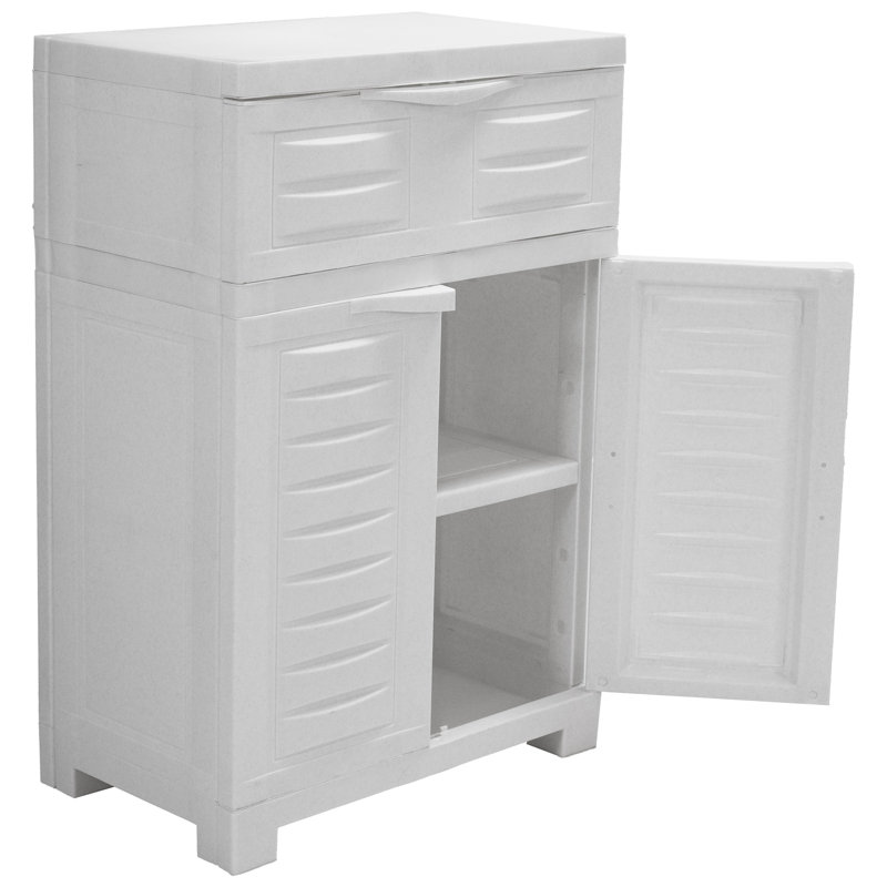 Armoire de rangement avec tablette réglable et tiroir supérieur, Blanc moucheté