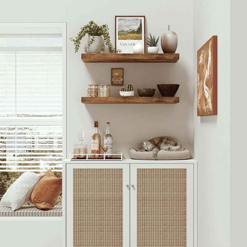 Deeper & Thicker Floating Shelves For Wall, Bathroom Shelves Long Floating Shelf For Wall Set Of 2, Over Toilet Wall Mounted Farmhouse, Rustic Brown
