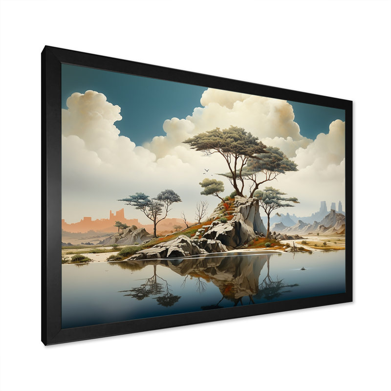 «Mind-Blowing», art mural paysage abstrait, H 12 po x l 20 po x P 1 po, Cadre d'angle fermé noir