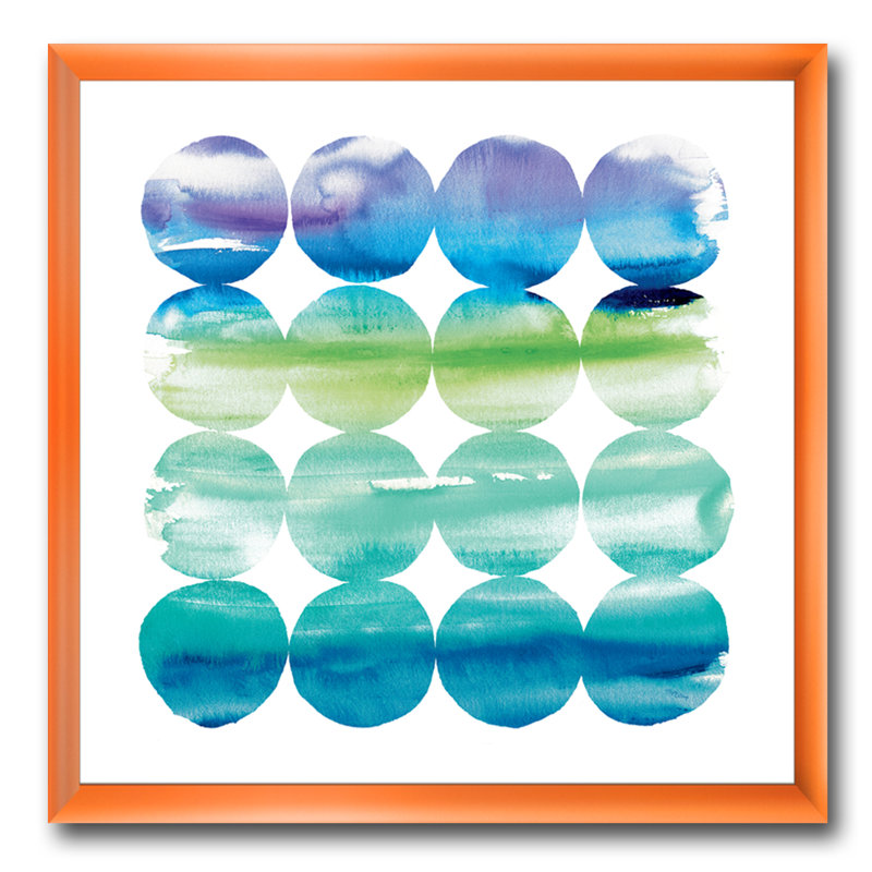 « circle abstract blue colorfields i », reproduction d’image sur toile, H 16 po x l 16 po x P 1 po, Cadre orangé