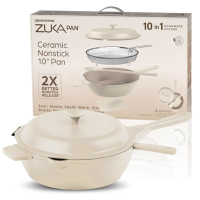 Granitestone Zuka Everyday 10in Nonstick Multifunctional Pan With Lid, Nylon Spoon, And Steamer Basket