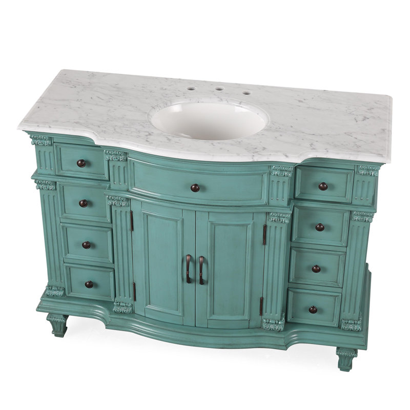 Olague 48'' Single Bathroom Vanity with Carrara Marble Top, Green